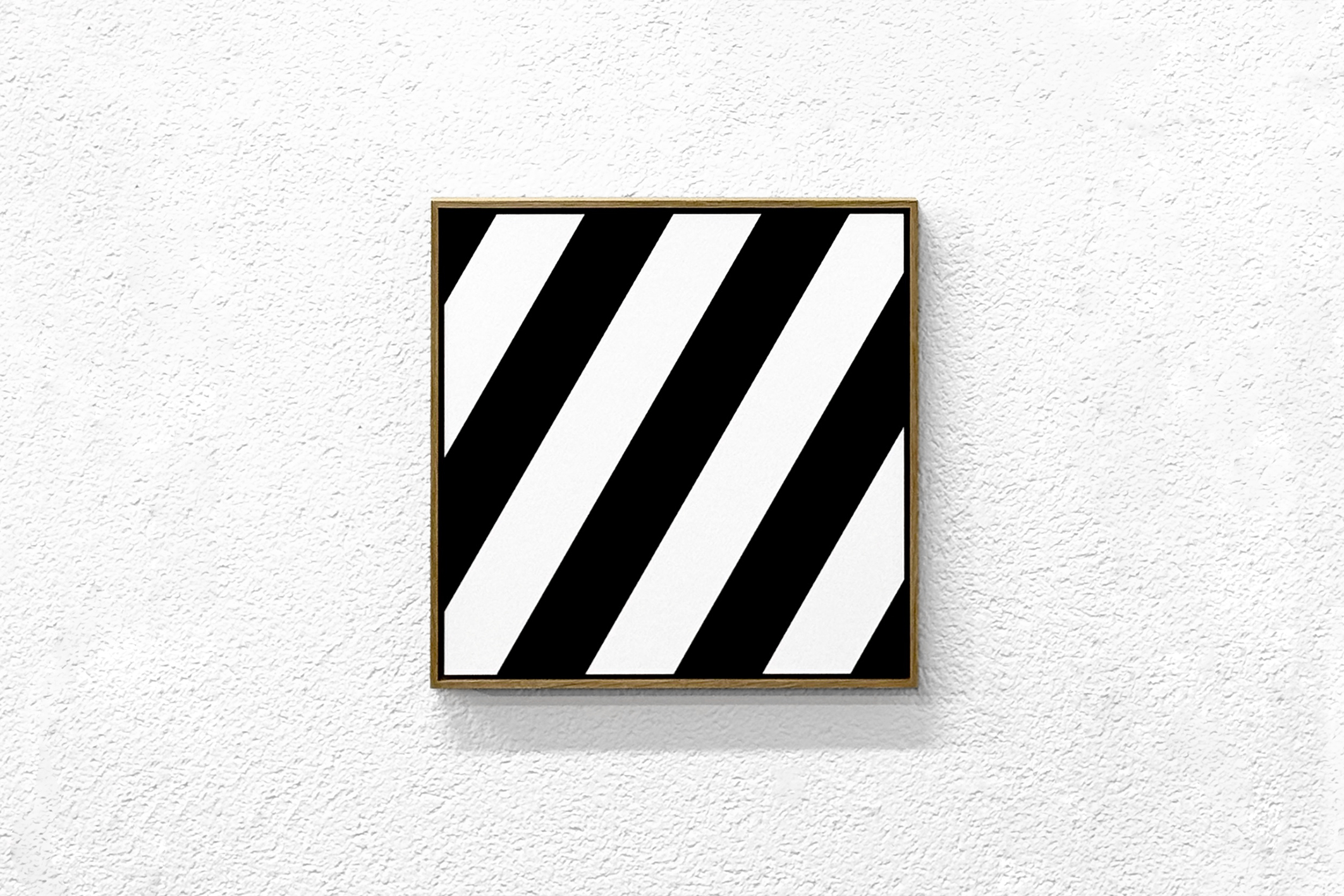 Square geometric abstract painting by Jean-Charles Kien, black and white diagonal bands, 0,0,0 portfolio.