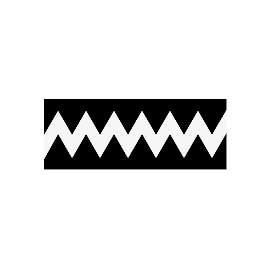 Horizontal minimalist geometric painting by Jean-Charles Kien featuring a white zigzag pattern on black. Charlie Brown (snoopy)